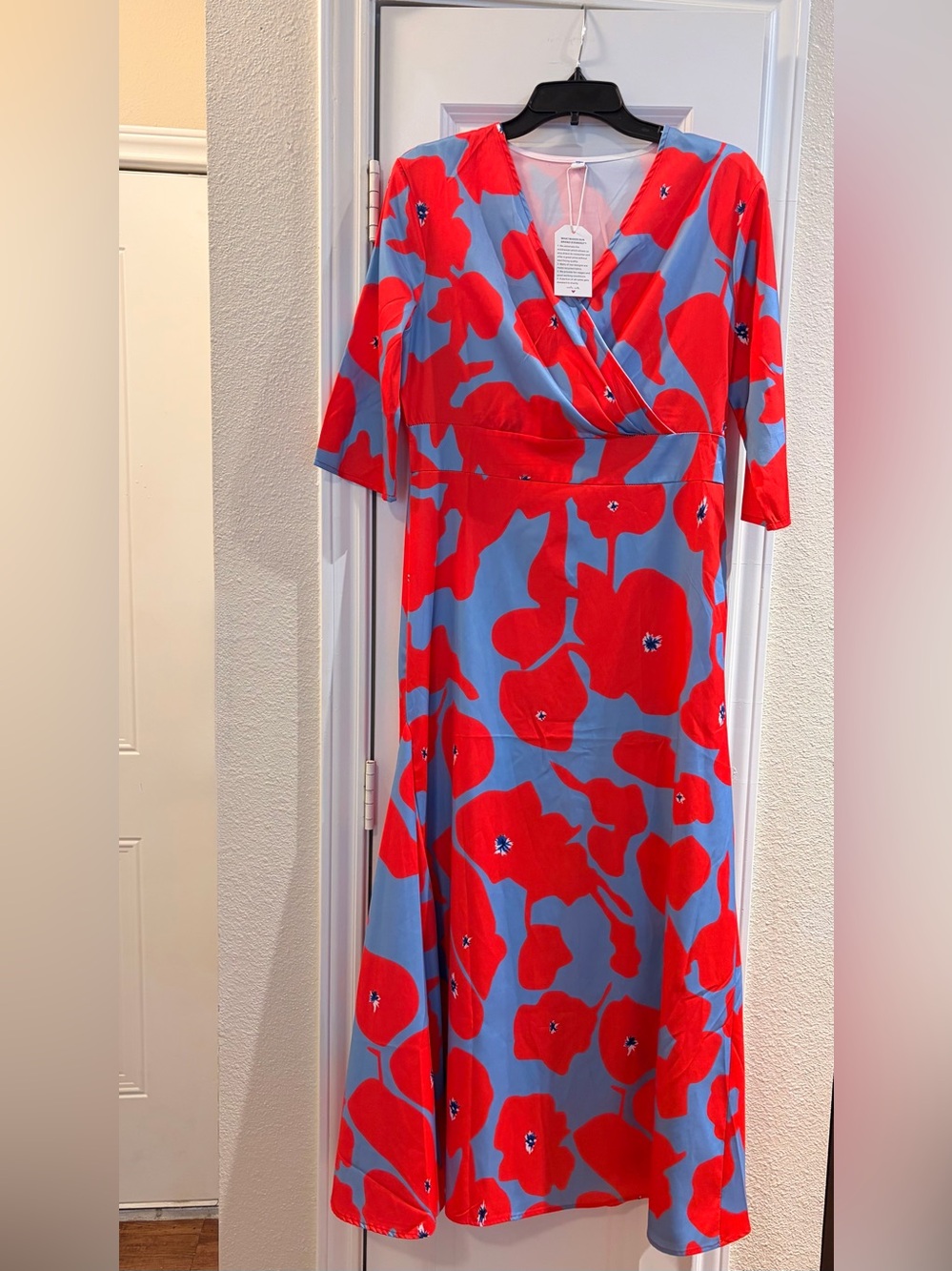Blue Maxi Dress with Red Floral Print - Amazing Color!!!!